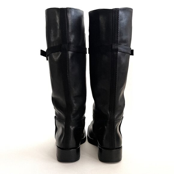 PRADA Black Leather Pull-on Tall Lug Sole Boots with Buckle, Size 37 (US 7) - Picture 5 of 13